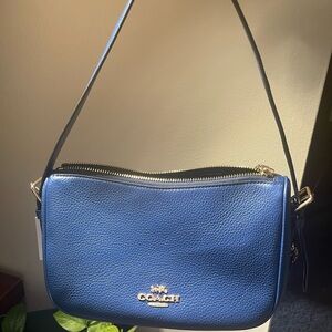Coach Royal Blue Pebbled Leather Shoulder Bag with Gold Hardware